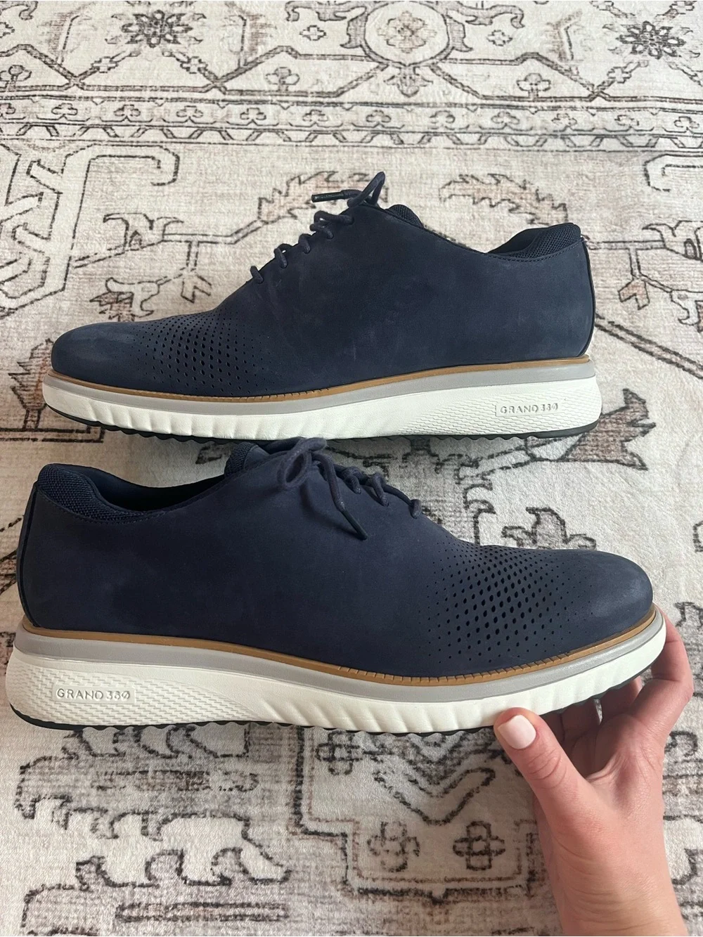 Cole Haan Men’s Navy Perforated Nubuck Leather Derby Sneakers